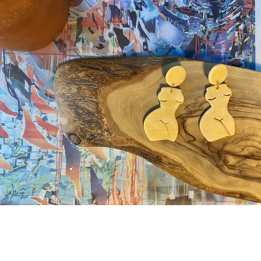Handmade Clay Earrings | Forms of a Woman Silhouette | Gold/Translucent Blend